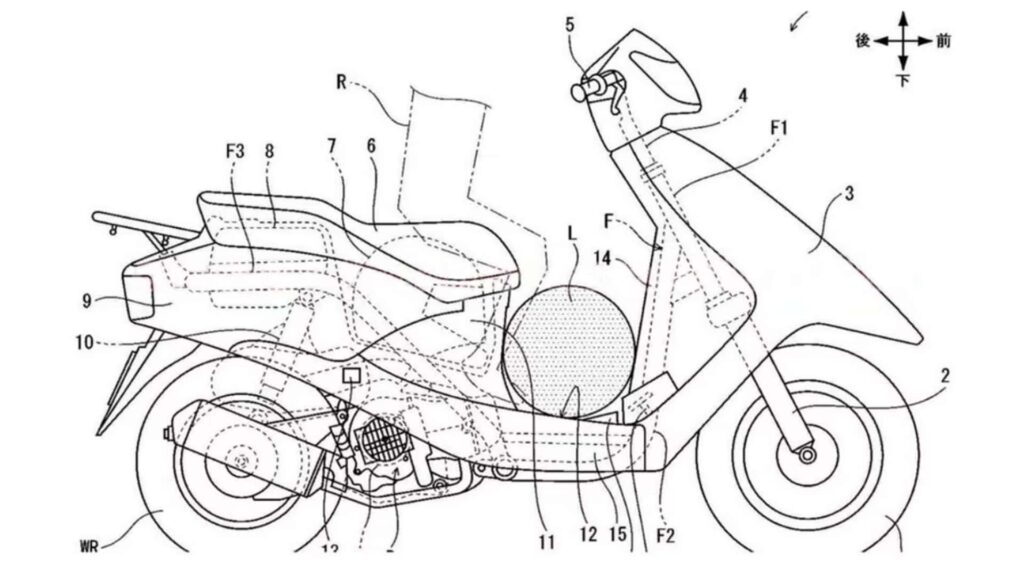 Bizarrement, ce scooter breveté Honda possède une pédale d'accélérateur semblable à celle d'une voiture